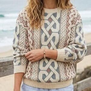 Crossings Patterned Knit Sweater100% Cotton Medium Made USA coastal grandmacore